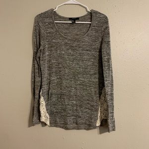Gray Slub Knit Sweater with Lace Sides F21 Size M